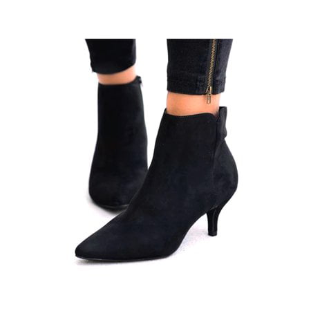 Women's Suede Fabric Pointed Toe Shoes Mid Kitten Heels Ankle Boots Size Hot 